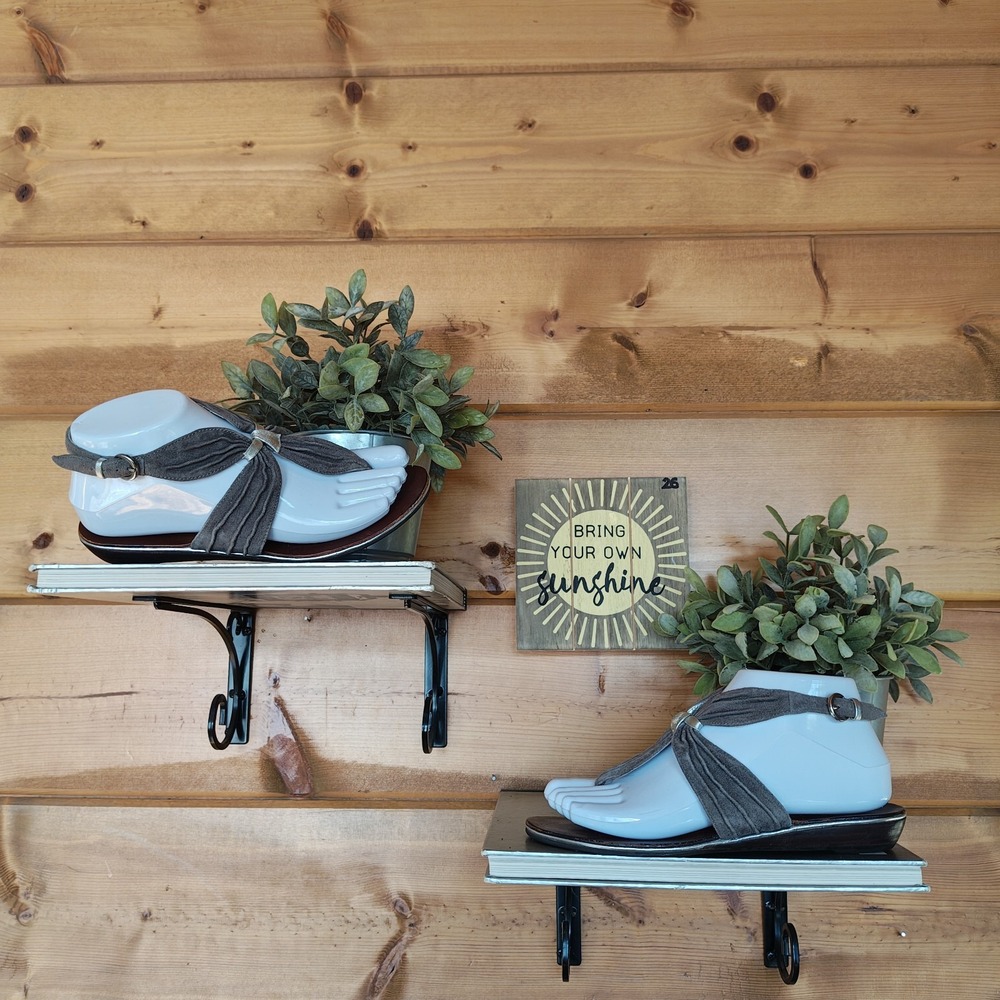 Matiko Pleated Suede Gray Leather Thong Slingback Sandal Boho Flats Comfort Sz 6